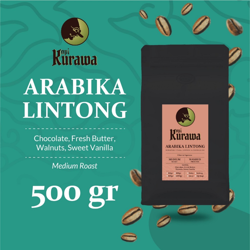 

Kopi Arabika Lintong Sumatera Arabica Coffee Beans Biji Bubuk 500 Gram