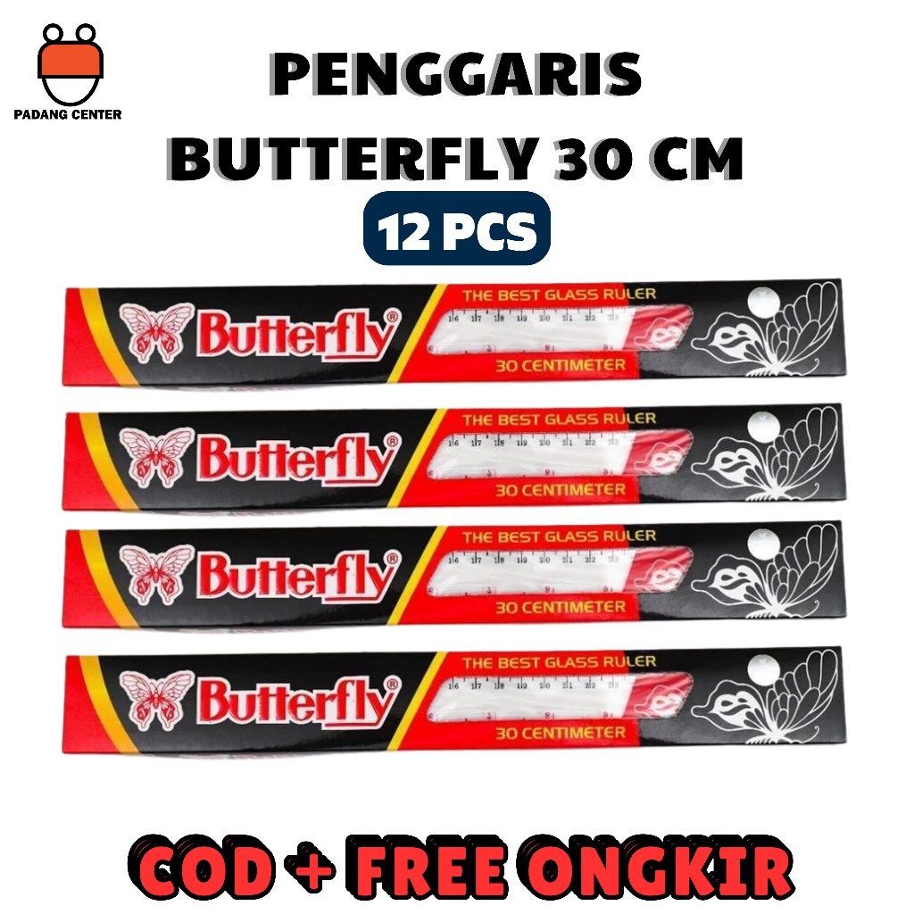 

Penggaris Plastik Buterfly 30 cm Per Lusin / Mika Glass Ruller ButterFly / Alat ukur panjang 30 centimeter 1 Pak