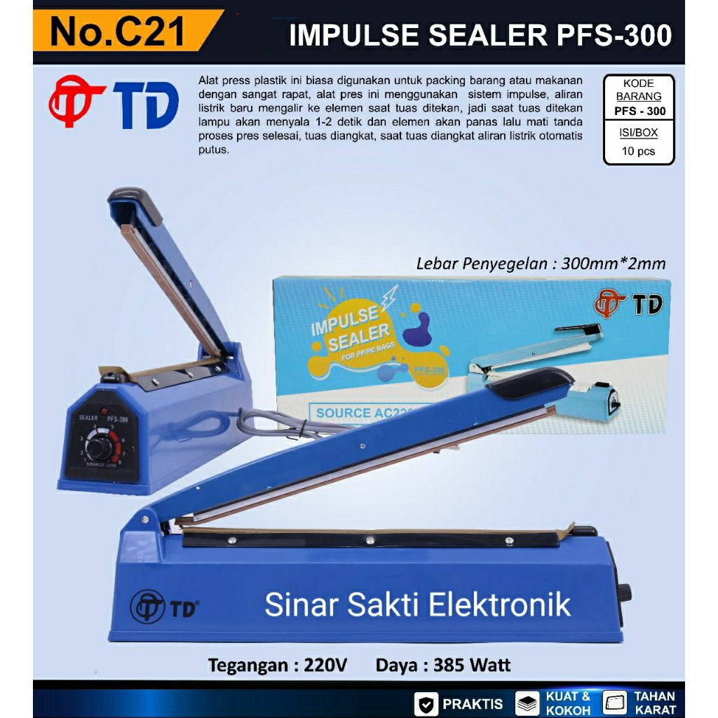 Mesin Press Pres Sealer Plastik Makanan Impulse Sealer 300mm 30cm 300 mm 30 cm Alat Pres Plastik Sna