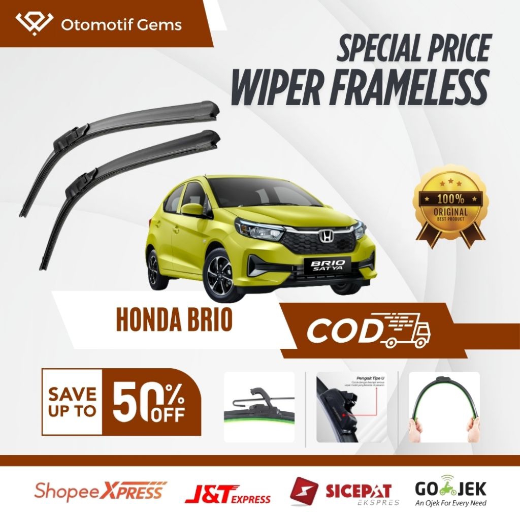 Wiper Frameless Mobil Honda Brio Halus Anti Suara Sepasang Isi 2 Pcs Kanan Kiri | Wiper Kaca Mobil H