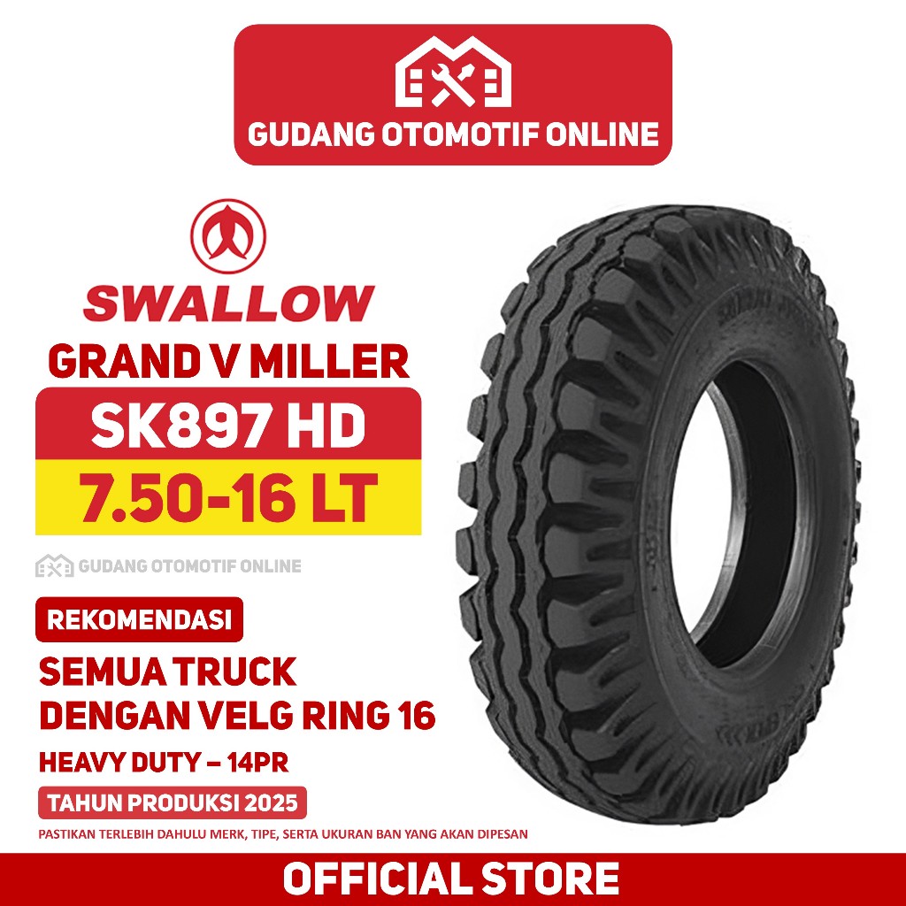 Ban Truk Swallow Grand V Miller SK897 HD 750 R16 16 Truck Colt Diesel Canter Ragasa 7.50 R16