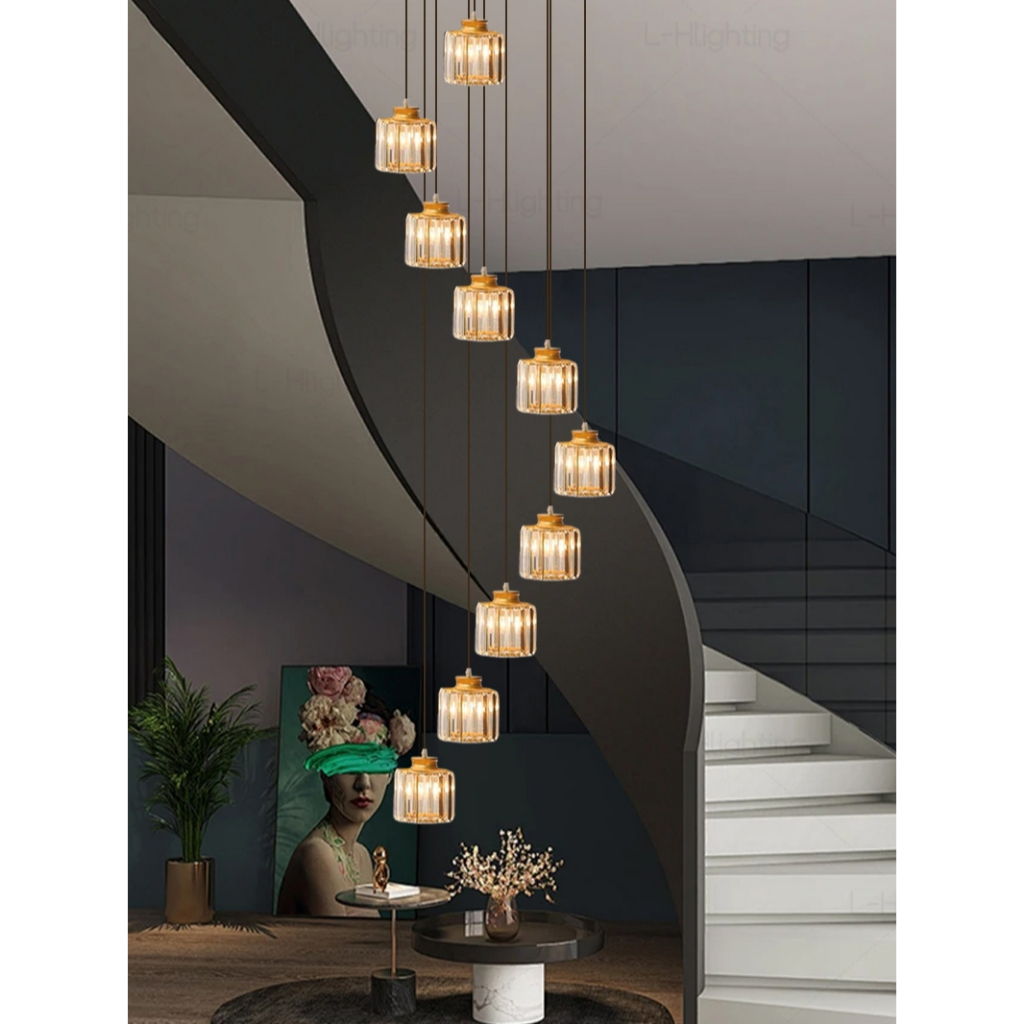 Ruang tamu LED Revolving Lampu Gantung Kristal Ruang Makan Lampu Langit-langit Tinggi Lampu Gantung 