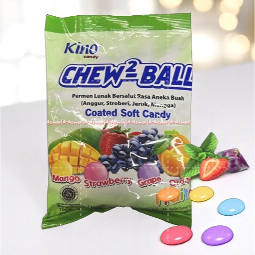 

Kino Candy Chew 2 Ball Fruits 100gr Permen Lunak Rasa Buah Anggur Stroberi Jeuk Mangga Coated Soft Candy Kinno Cendy Chewchew Cew Cew Balls