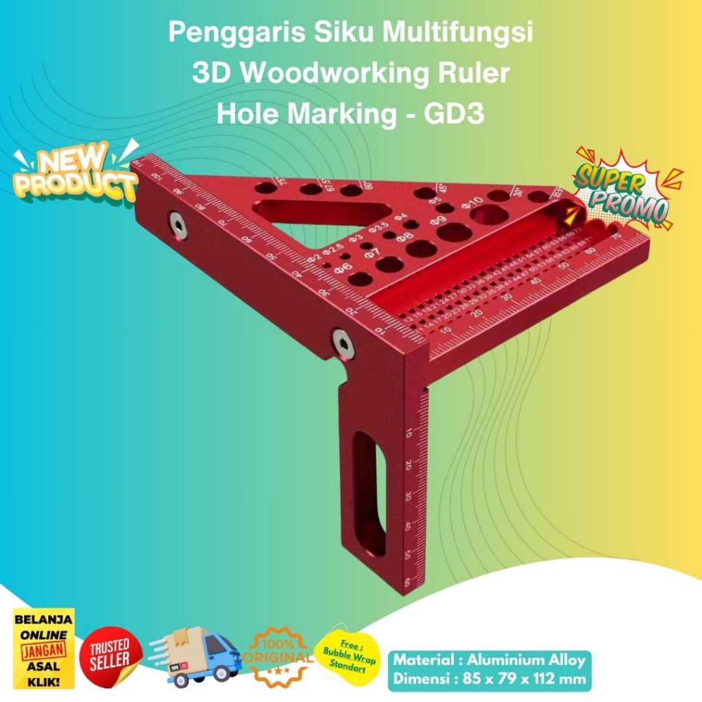 

Penggaris Siku Multifungsi 3D Woodworking Ruler Hole Marking Lubang Presisi GD3