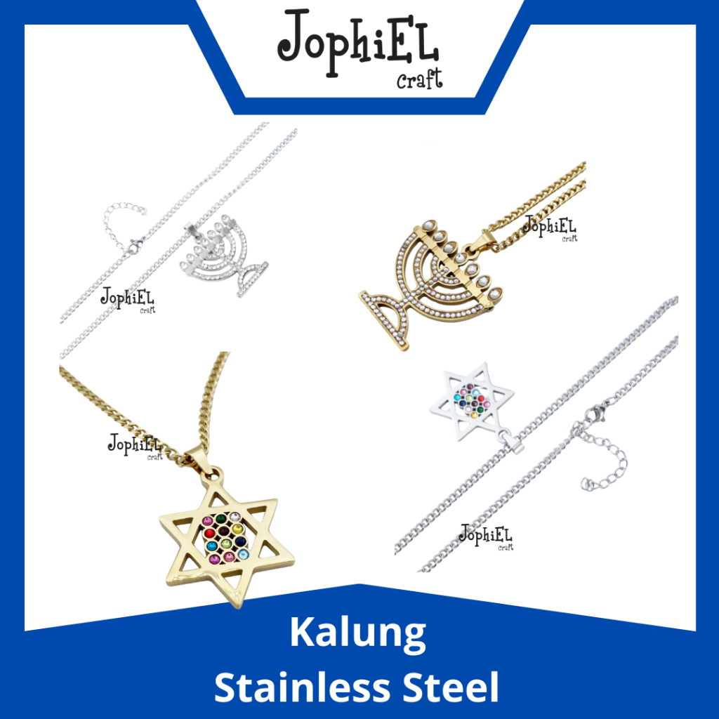 [READY] KALUNG STAINLESS STEEL SIMBOL 12 SUKU MENORAH BINTANG DAWID PREMIUM WARNA SILVER GOLD