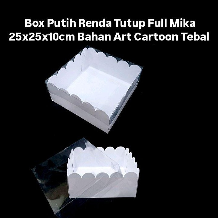 

(10 Pcs)Dus Kue Putih Renda 25x25x10 Cm Kotak Puding Laminasi Kardus Cake Marmer Packaging
