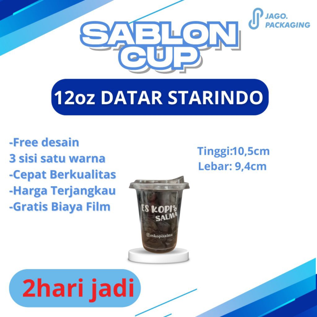 sablon cup plastik 12oz Datar Merk STARINDO