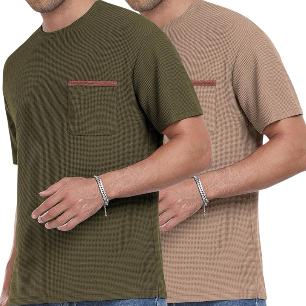 Kaos Oblong Waffle Paket 2 Pcs | Kaos Waffle Lengan Pendek Kantong | Kaos Waffle Oblong Distro Pria 