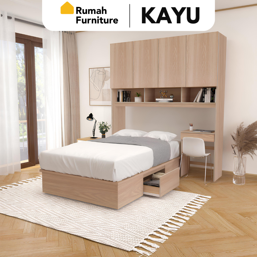 ALMA Ranjang Set Divan Kayu Lemari Pakaian Putih Rak Pajangan Meja Belajar Modern Minimalis