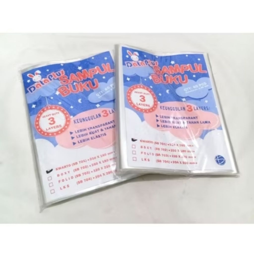 

Sampul buku plastik siap pakai ukuran buku kwarto dan boxy