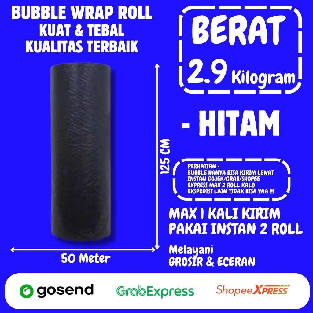 

Bubble Wrap Warna Hitam Berat 2.9kg Lebar 125cm Panjang 50meter bubble wrap Kualitas Terbaik