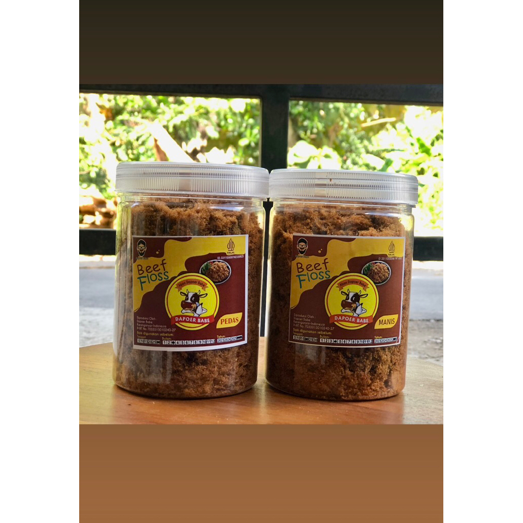 

[PAKET HEMAT ] 2 TOPLES ABON SAPI PREMIUM BERSERAT ( Rasa manis dan pedas berat netto /toples 250 gram ]