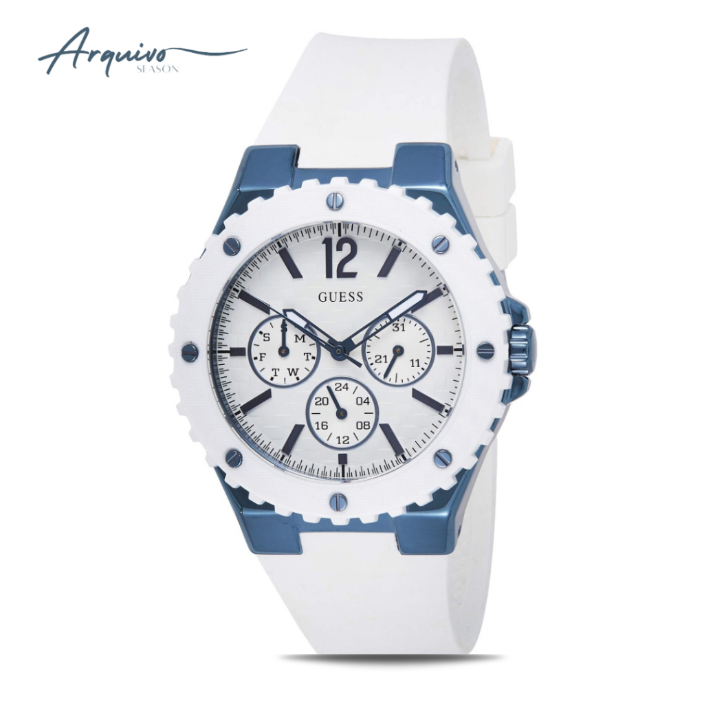 Jam Tangan Guess Wanita Chronograph Day Date Rubber White Casual Original W0149L6