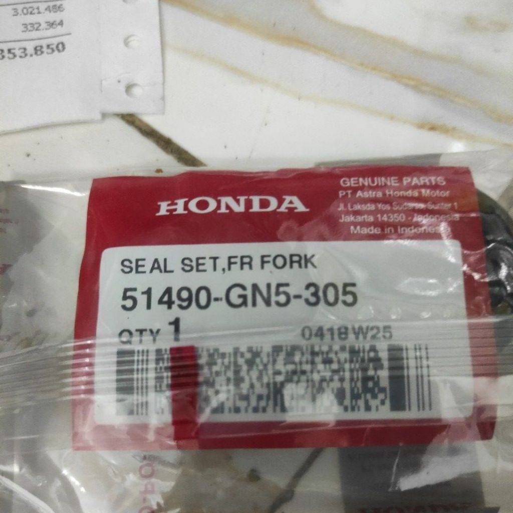 SEAL SET SEKOK DEPAN 51490-GN5-305 ORIGINAL AHM