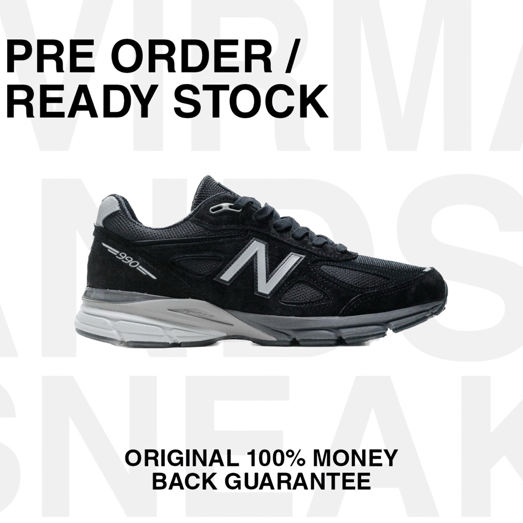 New Balance 990 V4 Made in USA Black Grey Original 100% Sneakers resmi