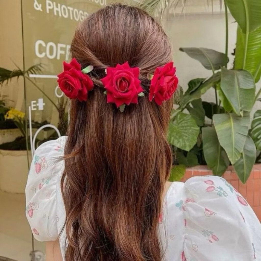 Jepit Rambut Rose - Jepit RAMBUT MAWAR MEKAR - JEPIT HAIRDO HIASAN RAMBUT SANGGUL BUNGA SIMPEL