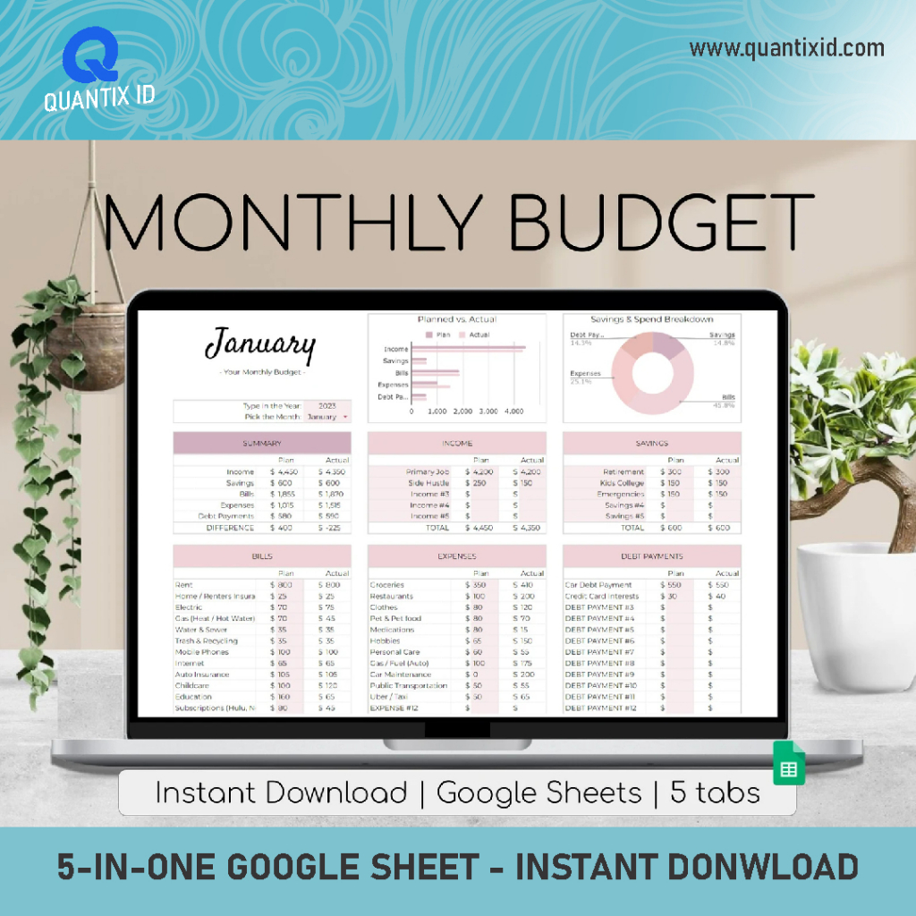 

03. Tamplate Monthly Budget | Lembar Anggaran Bulanan | Keuangan Pribadi & Rumah Tangga | Perencanaa Anggaran Tahunan | Warna Pink