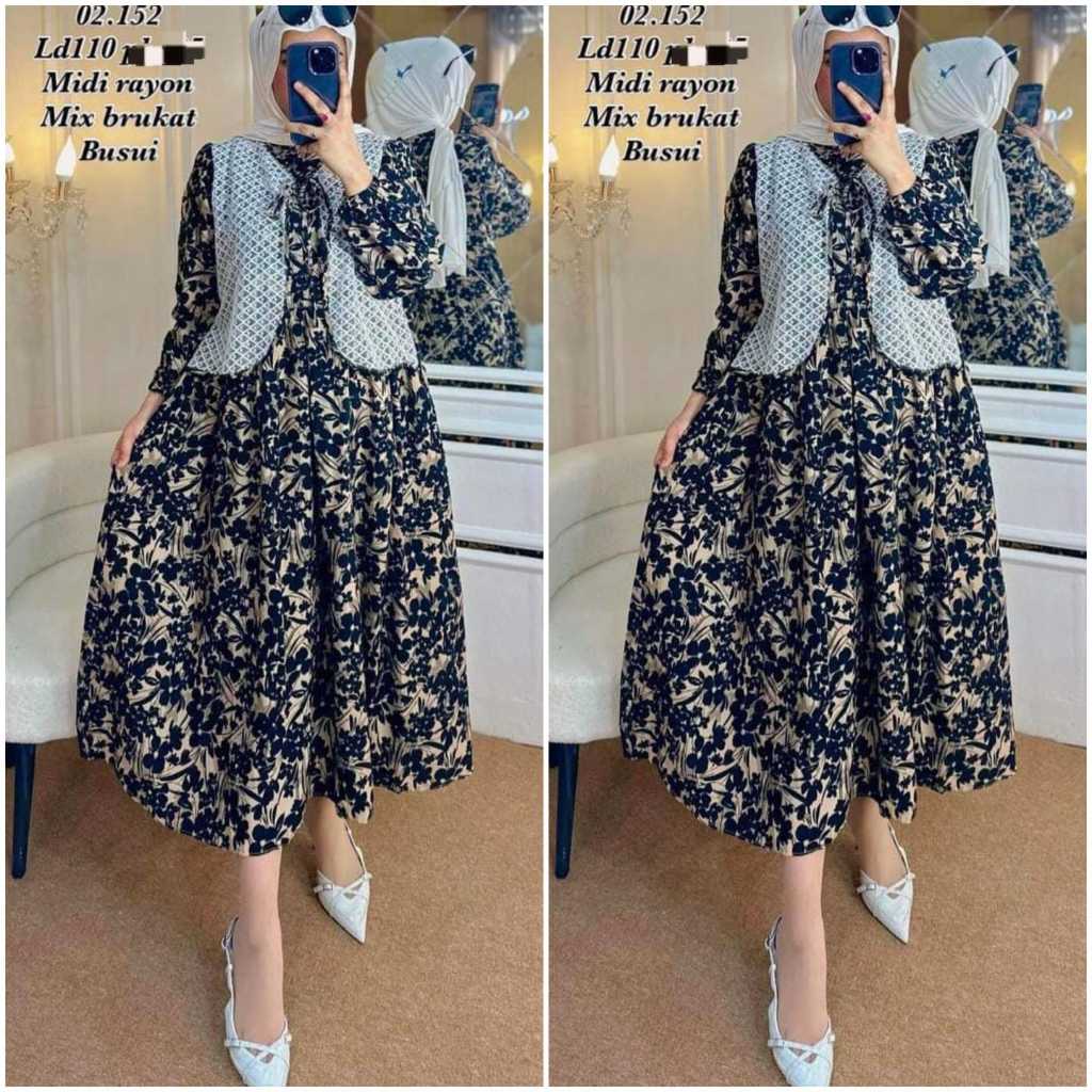 midi dress rayon / midi dress rayon premium ori tebal / midi dress terbaru motif bunga hitam / midi 