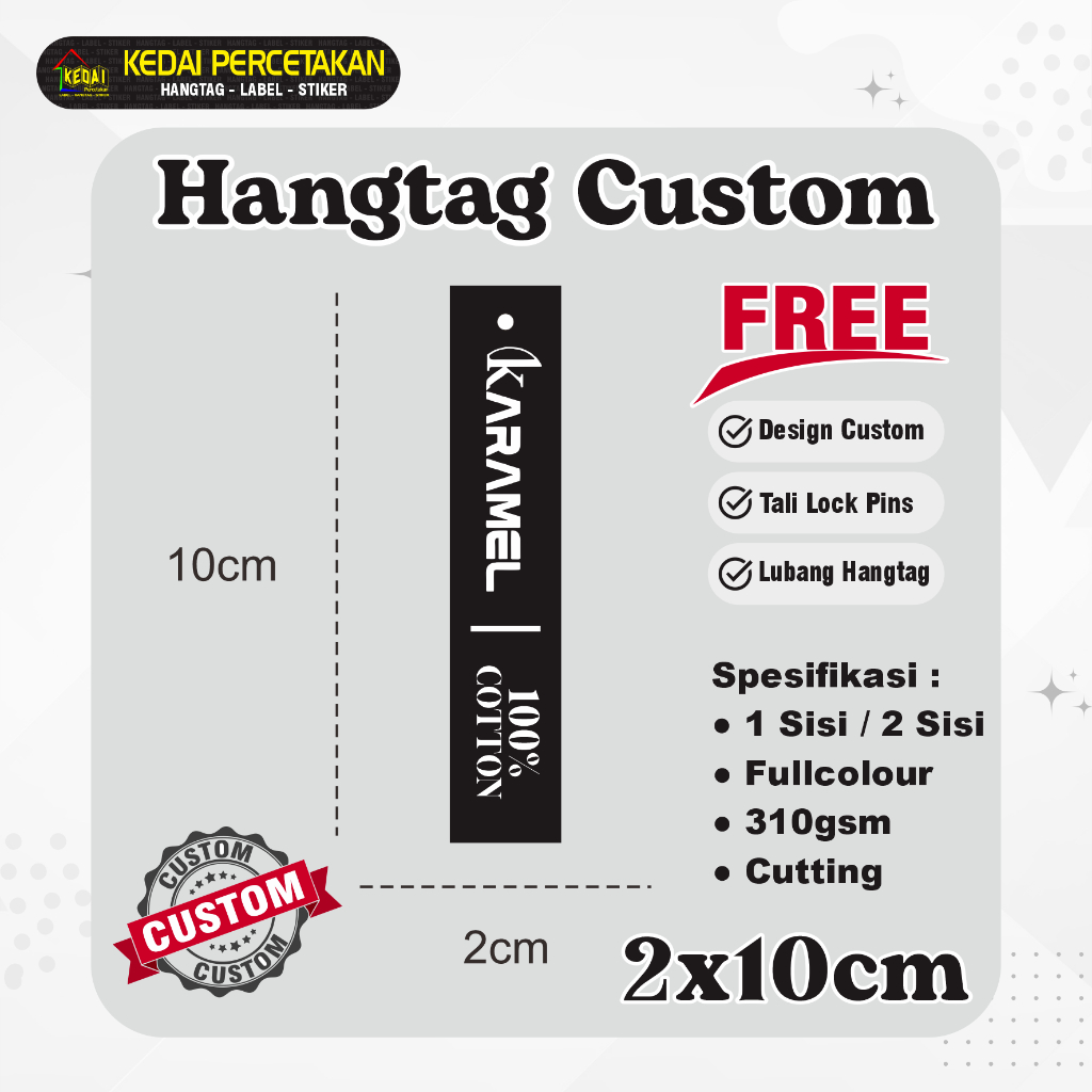 

HANGTAG 2x10CM hantag aksesoris handtag Souvenir hangtag Custom hentek thank you handstag merk price tag label baju lebel merek bonus tali (SC) 1 Sisi