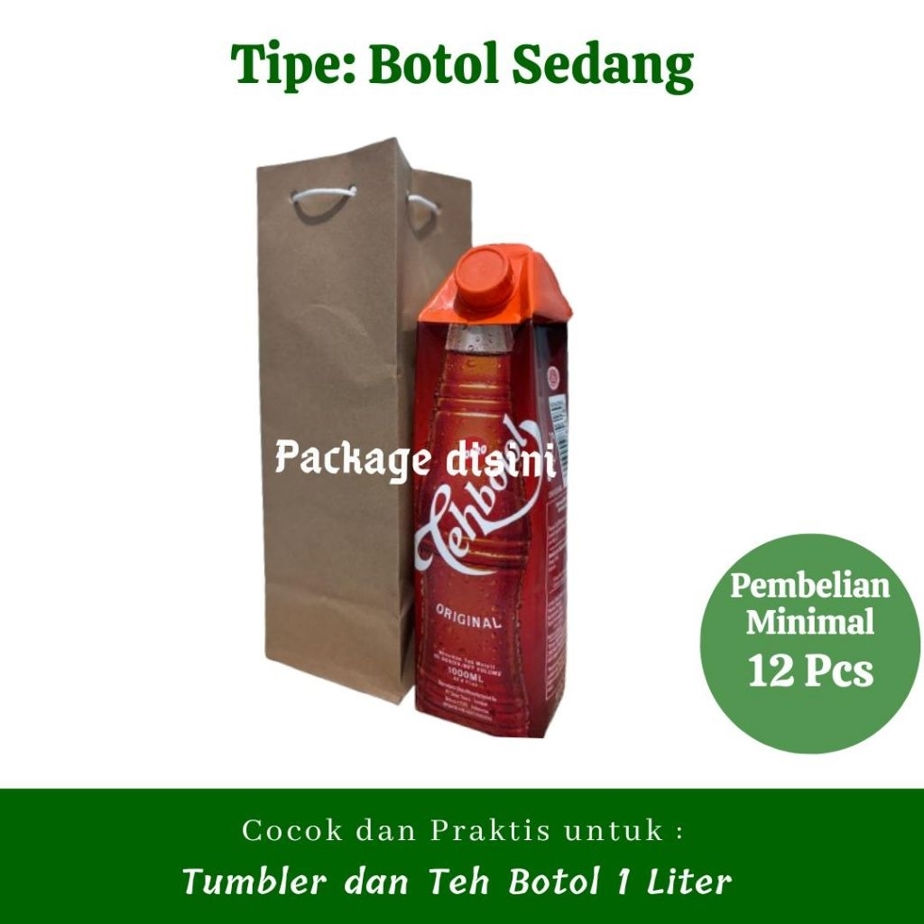 

Paperbag Botol Sedang, tas kertas teh botol sosro 1 liter, tas kertas murah, P10 L10 T30