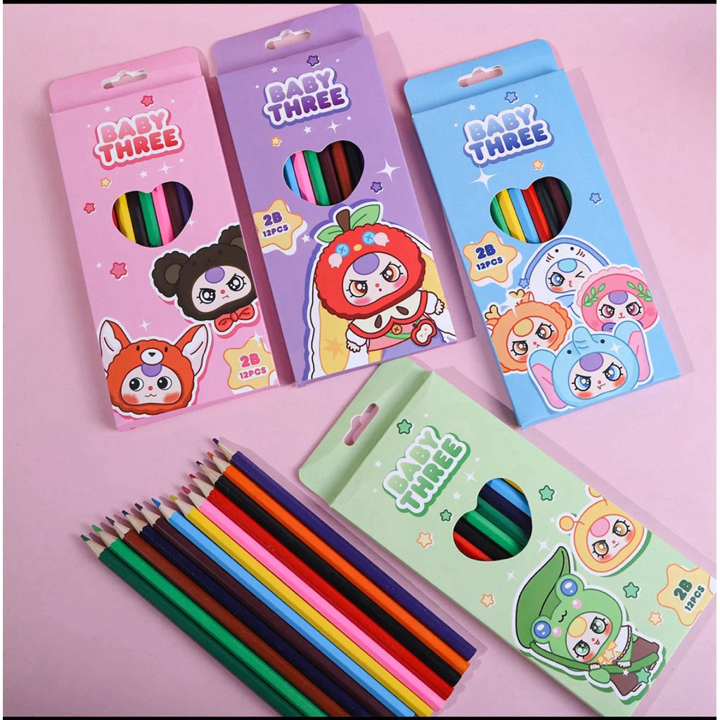 

(VALEN ACC) PENSIL WARNA BABY THREE 1 SET 12 PENSIL WARNA BABY THREE LUCU UNIK IMUT PENSIL WARNA MURAH BABY THREE BONEKA LUCU READY COD
