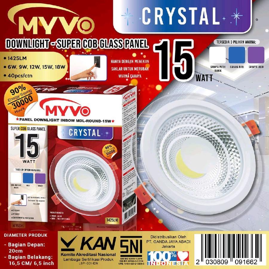 MYVO CRYSTAL LED PANEL IB BULAT 6W 9W 12W 15W 18 WATT TRICOLOUR SNI 3 PILIHAN CAHAYA DALAM 1 LAMPU 3