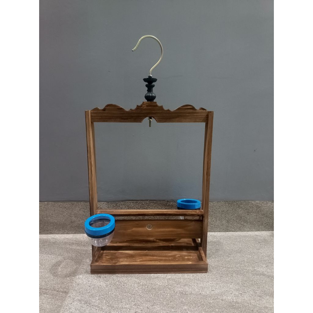 Sangkar Burung Layang Kayu Jati Landa Aesthetic Mahkota Ukir Brown Salak