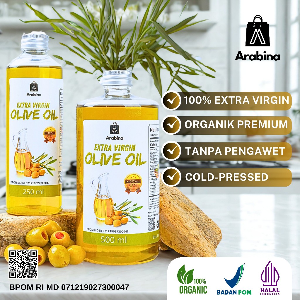 

Arabina Extra Virgin Olive Oil Minyak Zaitun 100% Original Untuk Diminum Masak Rambut Wajah Jerawat