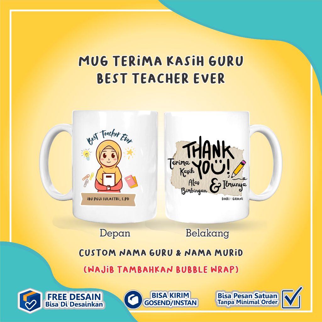 [ KHUSUS INSTAN DALAM KOTA ] Souvenir Mug Terima Kasih Guru Mug Best Teacher Kenang Kenangan Untuk G
