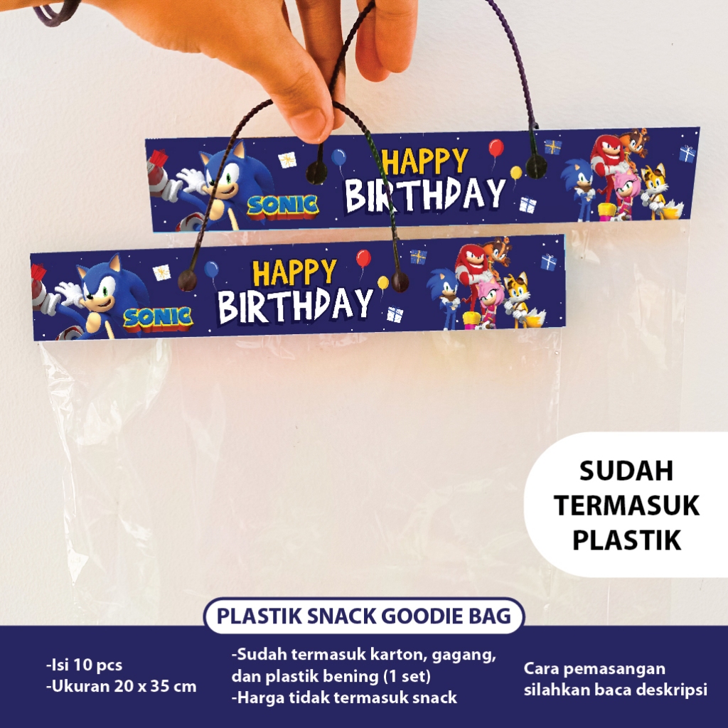 PLASTIK SNACK SONIC GOODIE BAG TAS DEKORASI ULTAH SONIC DEKOR ULANG TAHUN HAPPY BIRTHDAY BANNER BUNT