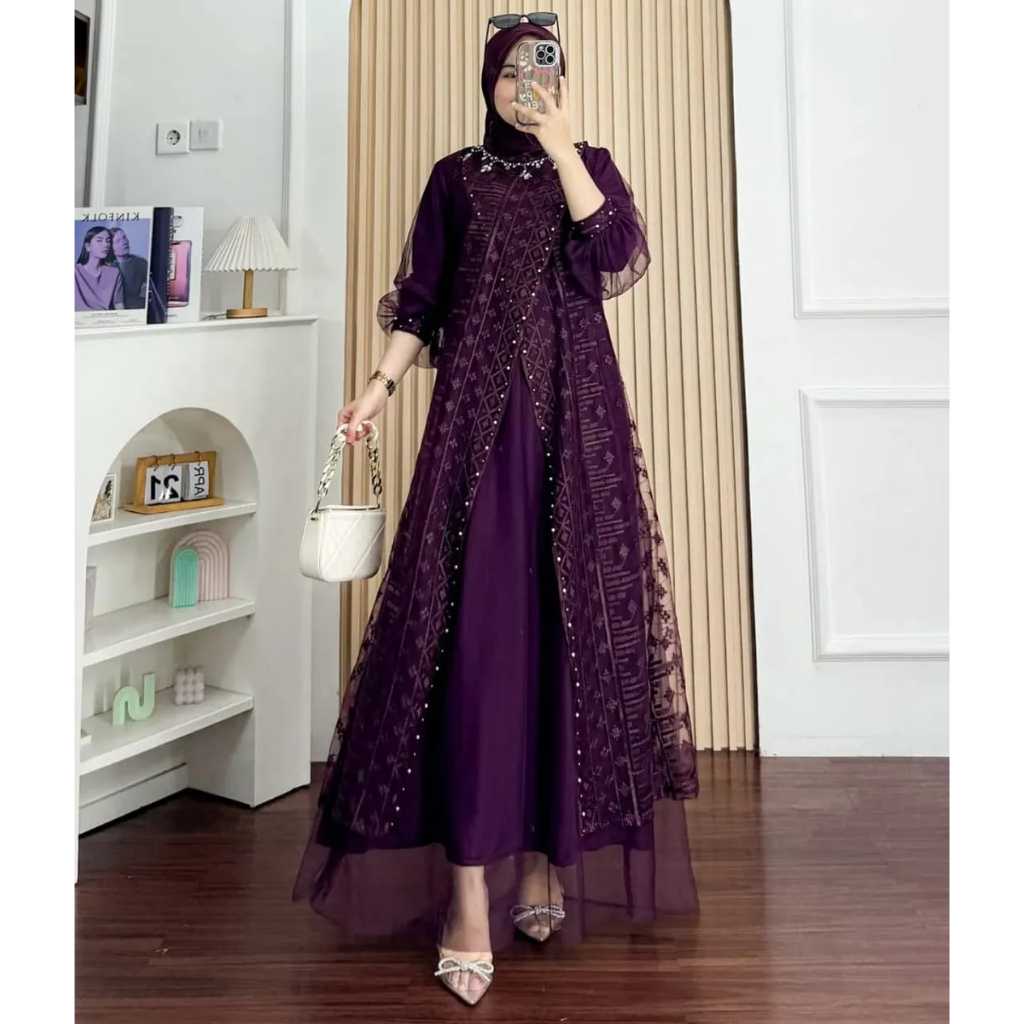 GAMIS KONDANGAN SIMPLE ELEGAN REMAJA Keyla dress tille mix brokat premium Dress korean style hijab .