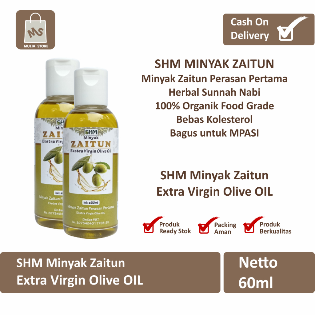 

Mulia Store - SHM Minyak Zaitun 60ml / Perasan Pertama / Extra Virgin Olive OIL / Food Grade