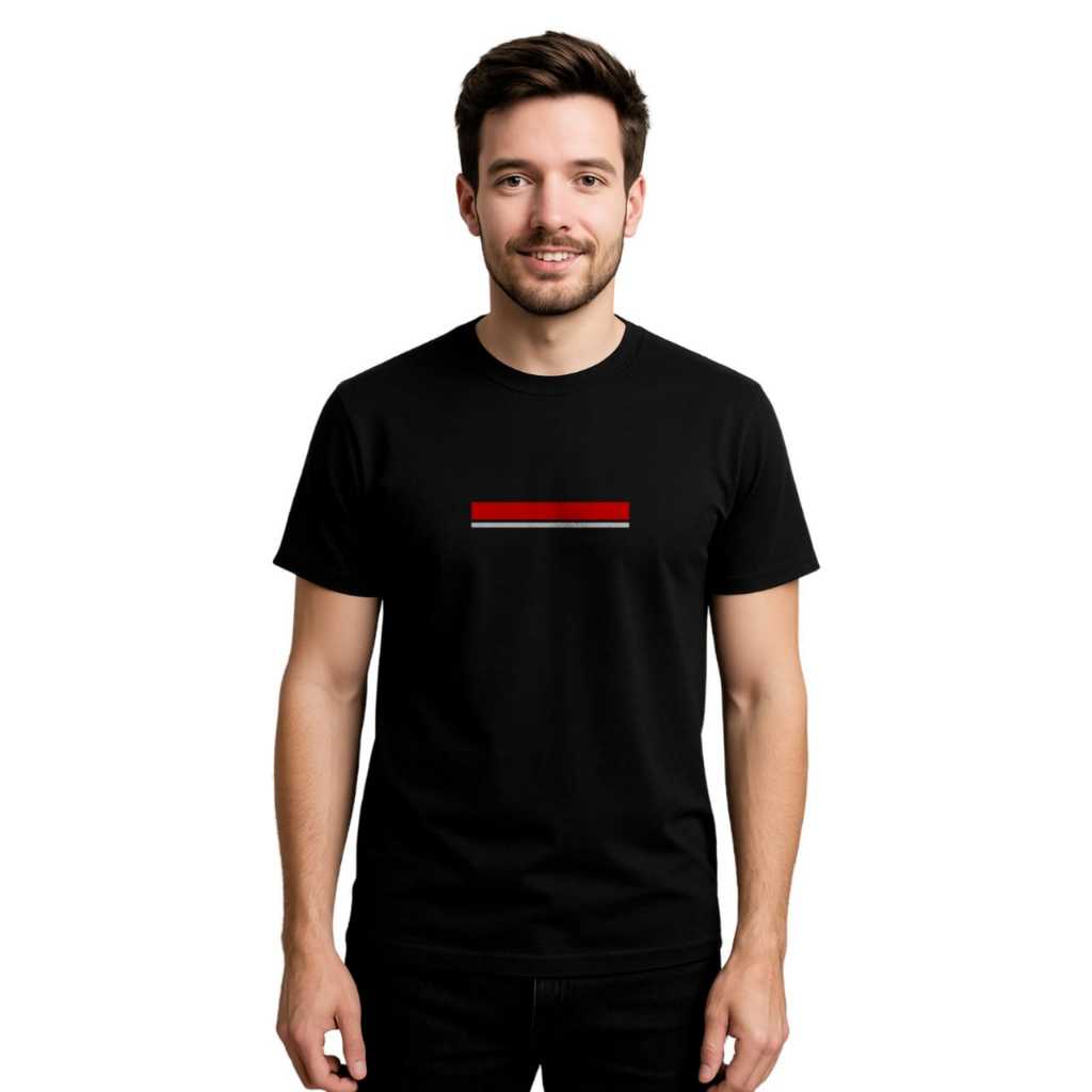 DEINKRAFT - Kaos Hitam Pria Unisex – Desain Minimalis Garis Merah putih | Tshirt Streetwear Casual