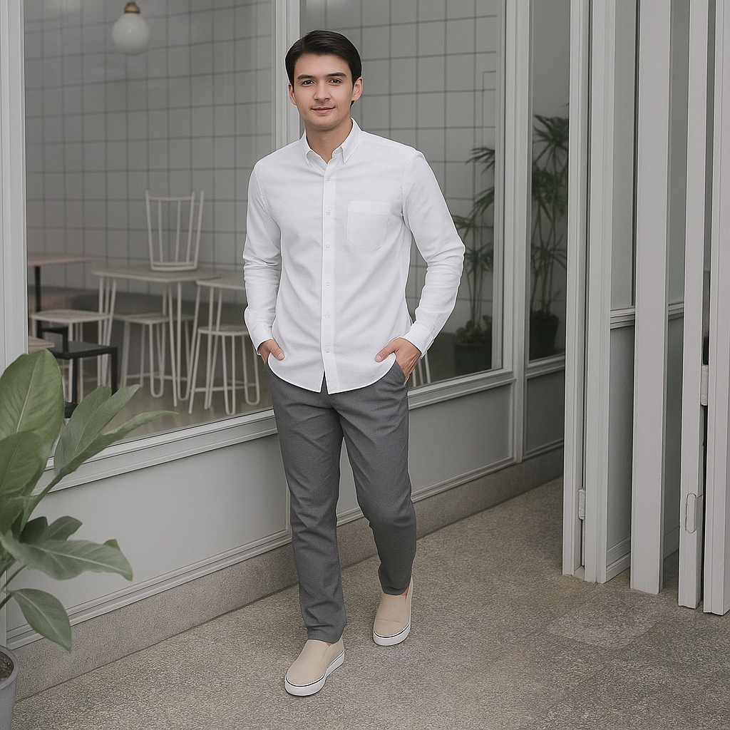 ROLLICK - KEMEJA POLOS PANJANG PENDEK HITAM & PUTIH KAIN KATUN SIGARET PREMIUM BERKUALITAS | KEMEJA 