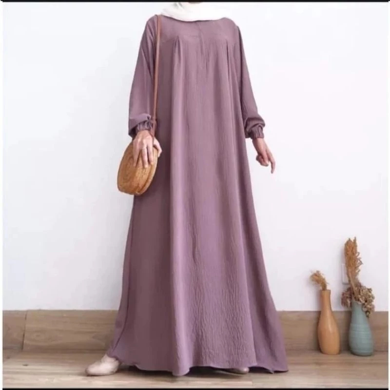 Gamis Wanita Crinkle Premium Busui Polos Size S - XXXXL