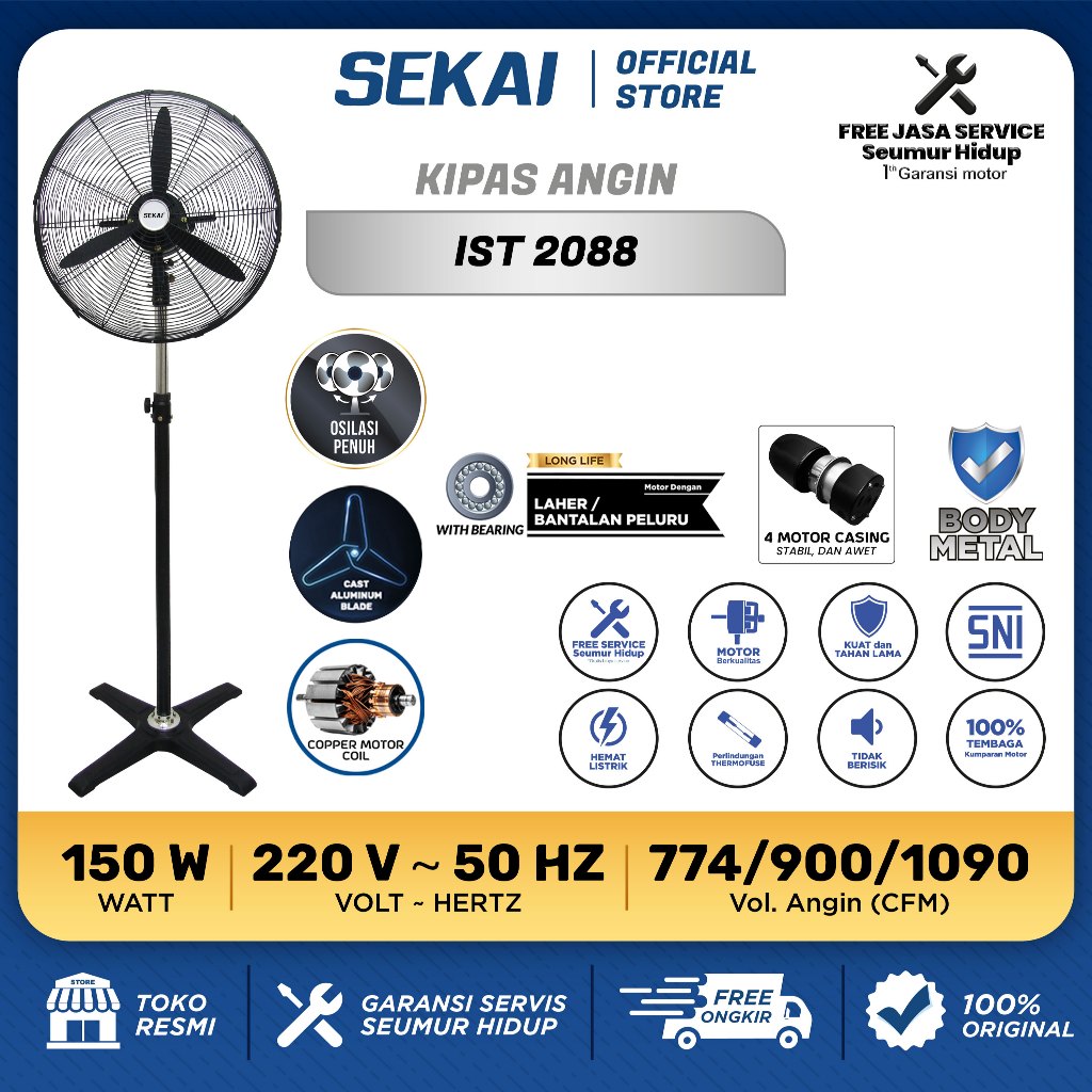 SEKAI Kipas Angin Berdiri Tornado / Kipas Angin Tumpu Industri 20 Inch - IST 2088