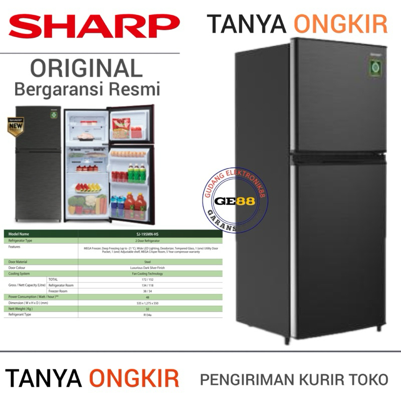 Kulkas SHARP 2 Pintu SJ-195MN 172Liter Kulkas Murah Promo Gratis Ongkir Khusus Gudang Elektronik