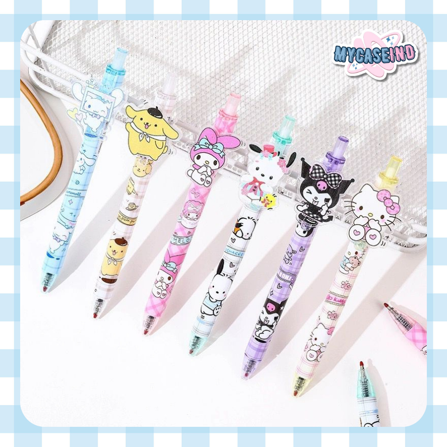 

[ATK] 1set isi 6 pcs Pulpen gel mekanik / pulpen cetek karakter Kartun Lucu
