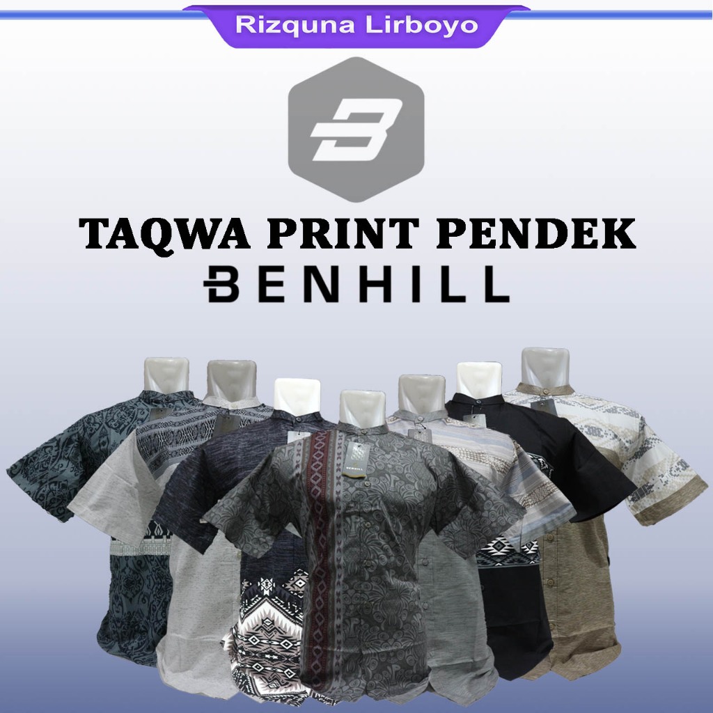 kemeja koko taqwa benhill Printing kemko pria benhill print putih lengan pendek baru