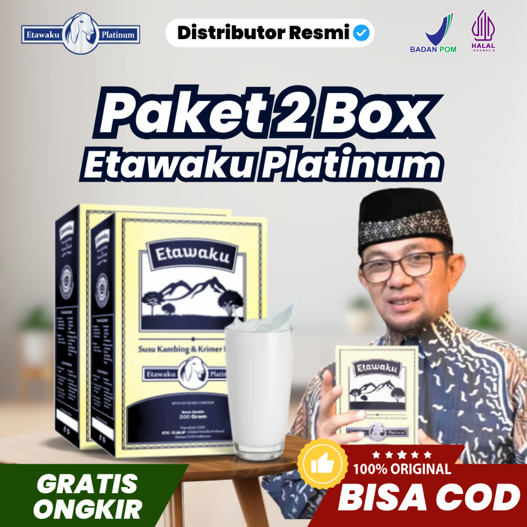 

Etawaku Platinum 2 Box Original Susu Kambing Etawa Asli Rendah Gula Meningkatkan Kekebalan Tubuh Jaga Kepadatan Tulang Kesehatan Jantung Pernafasan Pencernaan Cegah Osteoporosis Sesak Nafas Asma Diabetes Obesitas Halal BPOM Gratis Ongkir COD