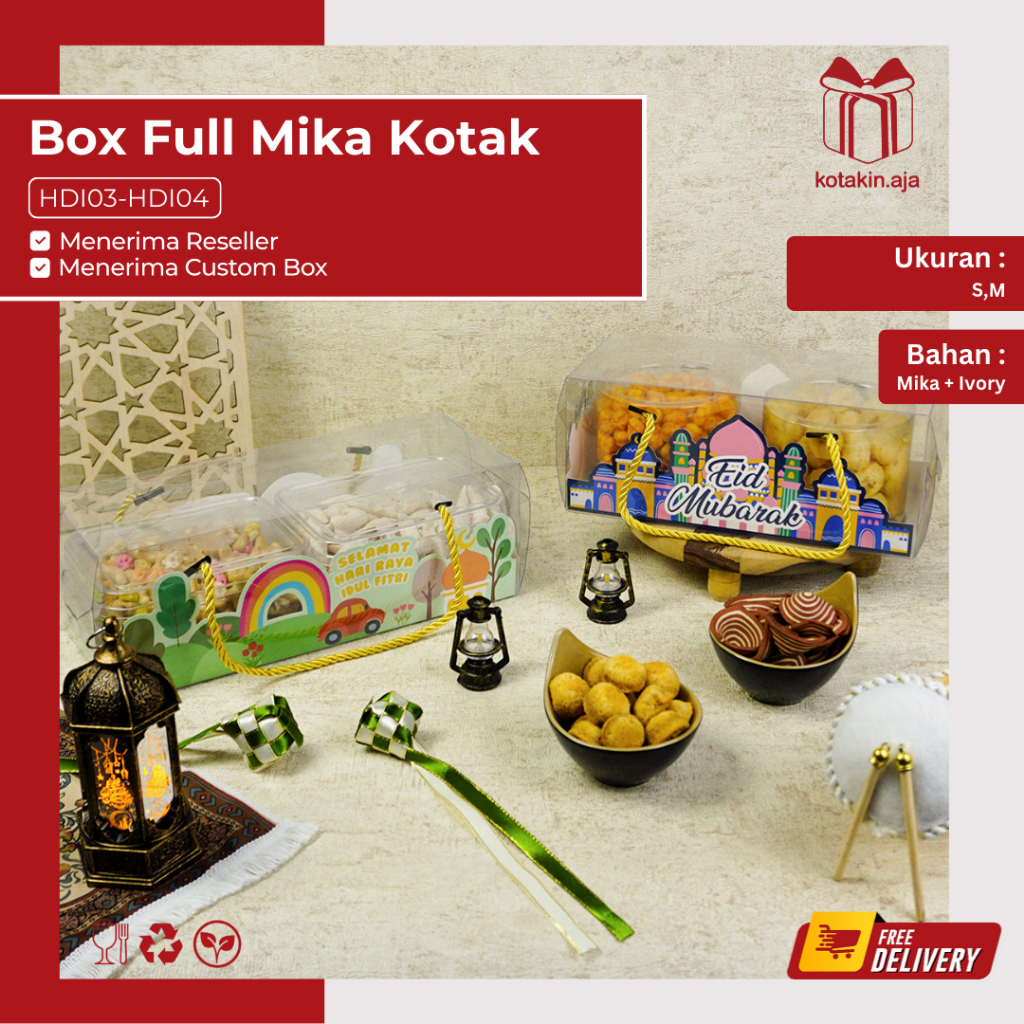 

Box Mika Idul Fitri / Box Hampers Idul Fitri / Kotak Kue Idul Fitri / Box Rollcake Idul Fitri / Souvenir Idul Fitri I HDI03-HDI04