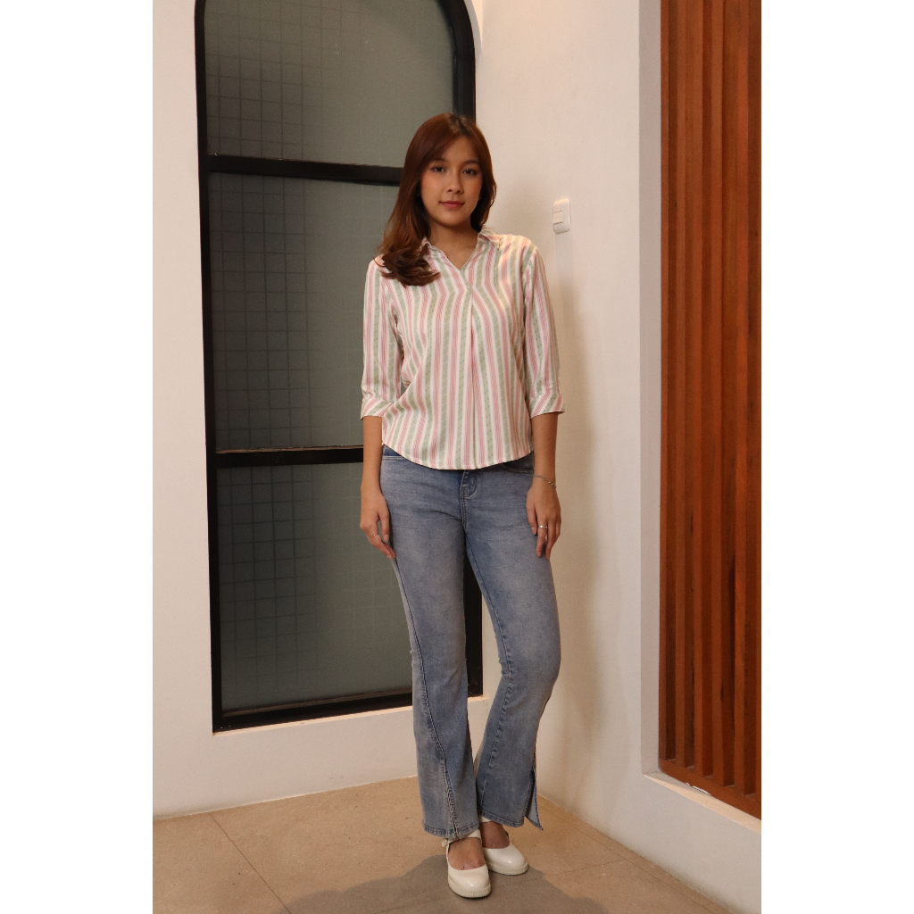 Blouse Atasan Missty Freeteen Warna Pink Hijau Model Korea Kekinian Best Seller (Kalmia 252)
