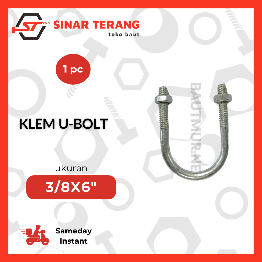 Ubolt U Bolt 3/8 x 6" inch Galvanis Putih - Klem pipa 6" - Klem Paralon