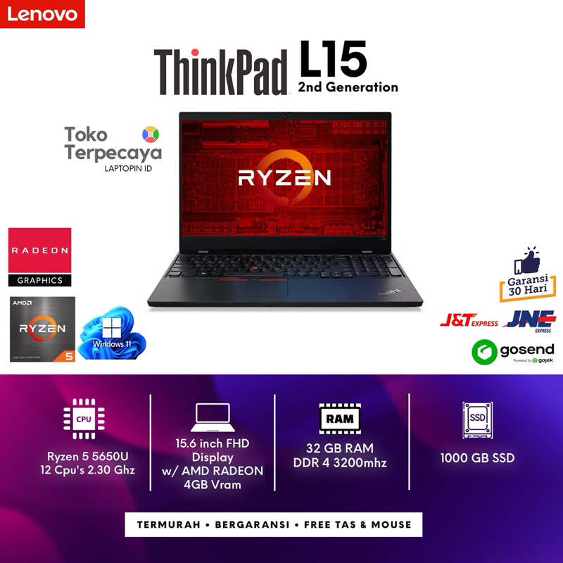 LAPTOP GAMING EDITING LENOVO THINKPAD L15 E14 GEN 2 3 AMD RYZEN 7 5 PRO 5700 4700 8GB RAM 1000GB SSD