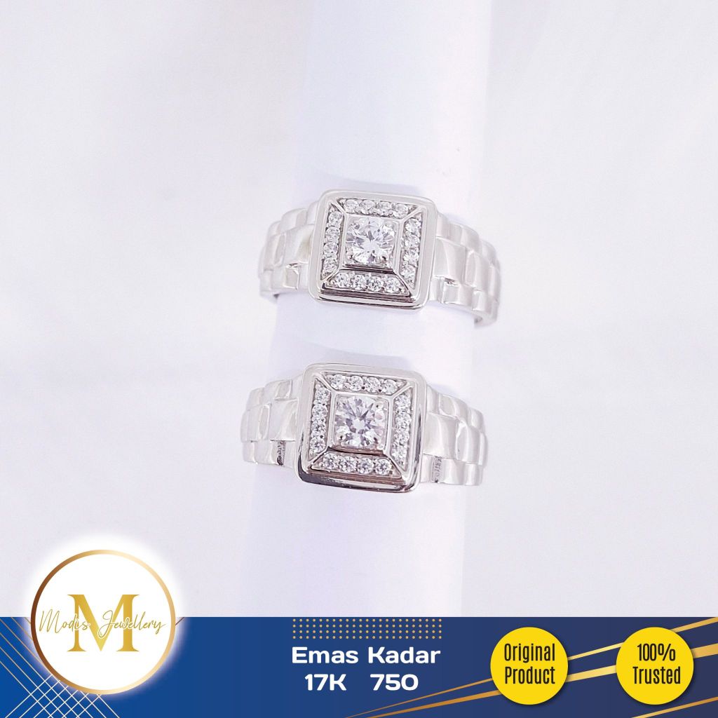 MODIS JEWELLERY - Cincin Pria Rantai Jam Kotak Putih - Emas 17k  750