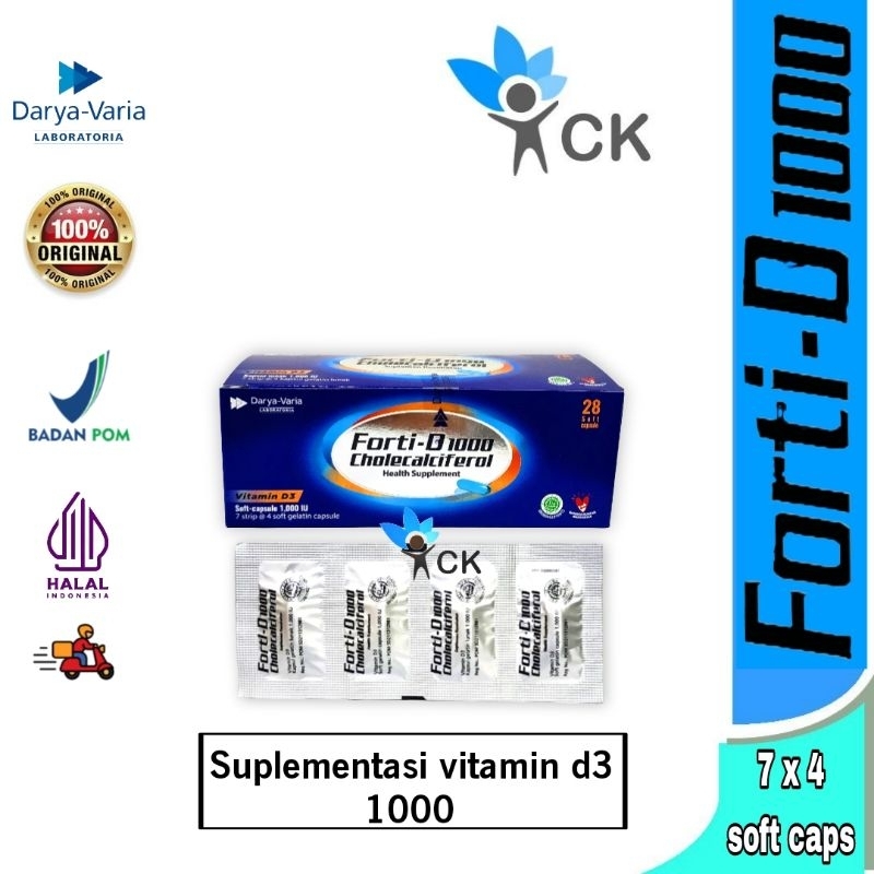 FORTI D 1000 IU BOX ISI 28 SOFT GEL suplemen vitamin d3 1000 IU HALAL sertifikasi MUI