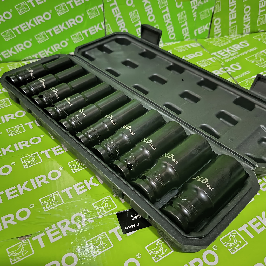 RB Jld 10Pcs Mata Socket / Sok 1/2 8-24Mm Impact Kunci Socket / Gagang Sok L 1/2" Tekiro - Sok Set