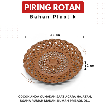 (12pcs) PIRING ROTAN ANYAM PLASTIK TEBAL/PIRING ROTAN PLASTIK MOTIF BUNGA