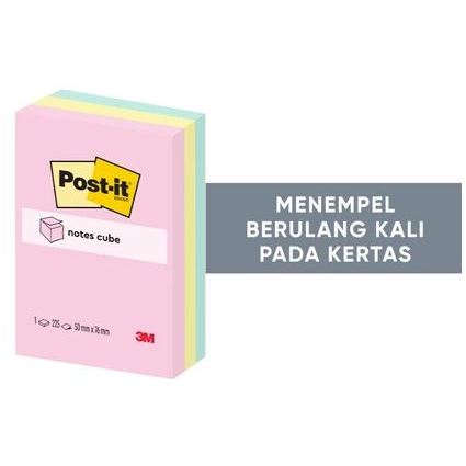 

Gramedia Batam - Post-it® Original Notes Cube, 2x3”, Pastel Colors, 225 sheets/pack, Menempel berulangkali pada kertas