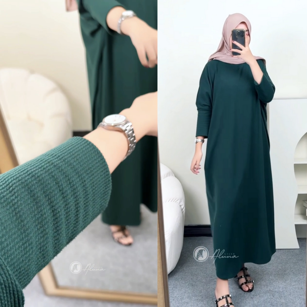 Clara Gamis knit midi dress terbaru premium batwing by Hijab Aluna